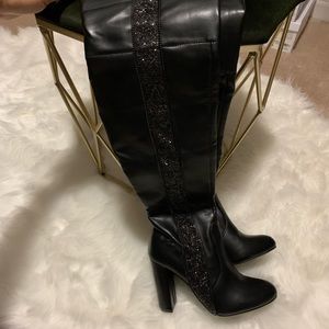 Black, leather knee boots